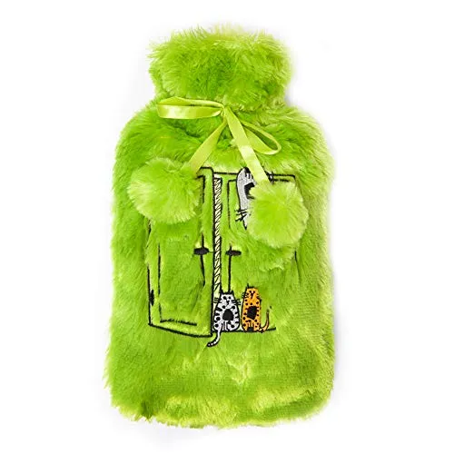 Biggdesign Wärmflasche mit Waschbarem Weichem Plüschbezug – 2L Bettflasche, Kuschelige Heißwasserflasche zur Schmerzlinderung bei Rücken-, Bauch- & Muskelschmerzen (Grün)