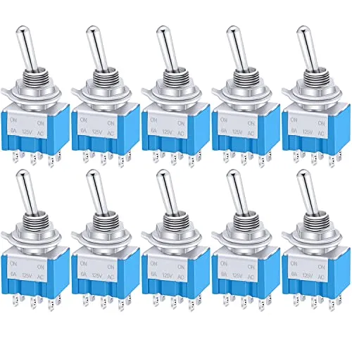 Taiss / 10 Stücke Blau Mini Kippschalter AC 125V 6A Amp EIN/EIN 6 Terminals 2 Position DPDT MTS-202
