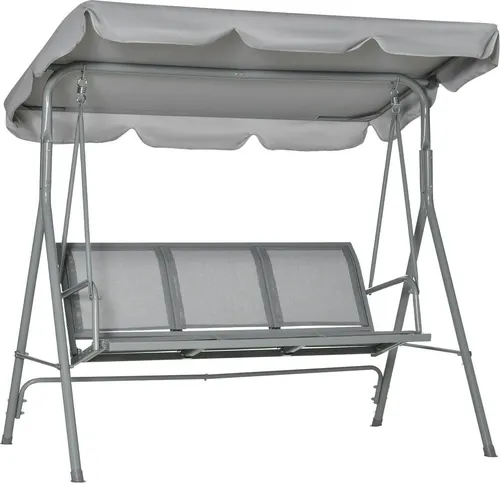 Hollywoodschaukel 3-Sitzer mit Dach, Metall Grau+Silber