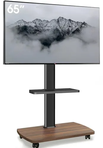 TV Ständer Rollbar mit Holzablage für 32-65 Zoll Fernseher – Höhenverstellbar & Schwenkbar