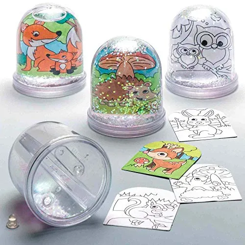Baker Ross Schneekugel-Bastelsets „Waldtiere“ zum Ausmalen für Kinder – für weihnachtliche Bastelarbeiten und Dekorationen (4 Stück), Sortiert