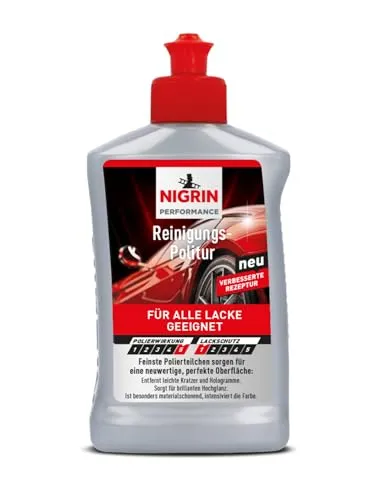 NIGRIN Performance Reinigungs-Politur, sorgt für brillanten Hochglanz, intensiviert die Farbe, für alle Lackarten geeignet, entfernt Schmutz, leichte Kratzer und Hologramme, silber, 300 ml