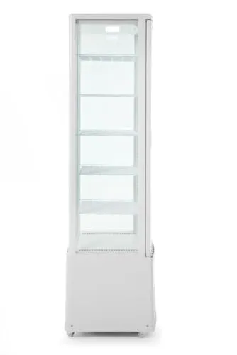 HENDI Kühlvitrine, mit 5 verstellbaren Regalböden, Temperaturbereich: 0° bis 6°C, LED Innenbeleuchtung, Kuchenvitrine, 270L, 230V/290W, 556x526x(H) 1913mm, Edelstahl, Glas, ABS, PVC, weiß