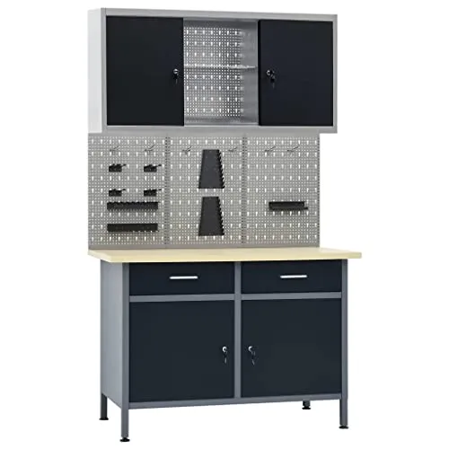 vidaXL Werkbank mit 3 Werkzeugwänden und Wandschrank von vidaXL