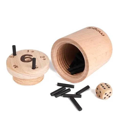 Premium Vollholz 6 gewinnt Super Six Big mini Reise Spiel Gesellschaftsspiel Brettspiel Mitbring Geschenk Würfelspiel 2-6 Spieler, Kinder leichtes Dübel Stäbchen Spiel - Massive Holz Ausführung