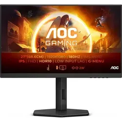 AOC 27G4X - 27 Zoll FHD IPS Gaming Monitor, 180Hz und 1ms Reaktionszeit für ein ultimatives Gaming-Erlebnis