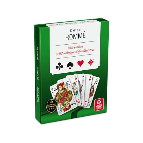 ASS Altenburger Klassisch Romme Französisches Bild 2x55 Blatt - Kartendeck für Rommé, ideal für gesellige Abende mit Freunden und Familie, hochwertig verarbeitet und langlebig.