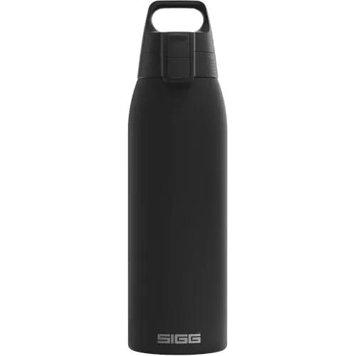 SIGG Shield Therm ONE Trinkflasche 1 L, schwarz - Thermobehälter mit optimalem Fluss durch spezielles Mundstück und praktischem ONE Top-Verschluss für müheloses Trinken unterwegs.