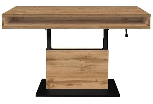 möbelando Couchtisch Lift – Höhenverstellbar bis 78 cm - Moderne Couchtisch mit eleganter Kombination aus vulkanschwarz und wotan Eiche, höhenverstellbar für flexible Nutzung und mit 2 praktischen Fächern für optimale Aufbewahrung.