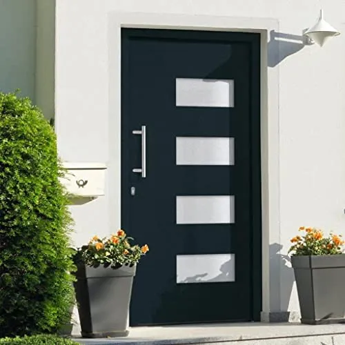 vidaXL Haustür Aluminium und PVC Anthrazit 100x200 cm - Elegante Haustür aus Aluminium und PVC, 5-fach-Sicherheitsschloss für hohen Schutz, inklusive Montagesatz. Ideal für sichere und stilvolle Eingänge.
