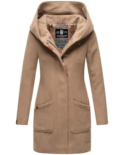 MARIKOO Damen Wintermantel B819 - Trenchcoat & Parka - Funktionsjacke für Damen, hochwertig verarbeitet mit großer Kapuze und edler Glanz-Optik, ideal für kalte Jahreszeiten und bietet praktischen Stauraum.