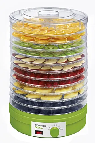 CONCEPT Hausgeräte so1025 Dörrgerät XXL - Dörrautomaten mit 12 Einlegeböden für große Mengen, stufenlos einstellbare Temperatur von 35-70°C und superleise mit 46 dB(A) – ideal für Obst, Gemüse und mehr!