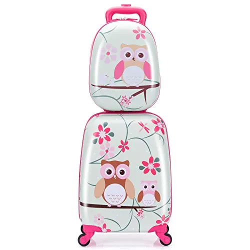 COSTWAY 2tlg Kinderkoffer + Rucksack in pink von Costway