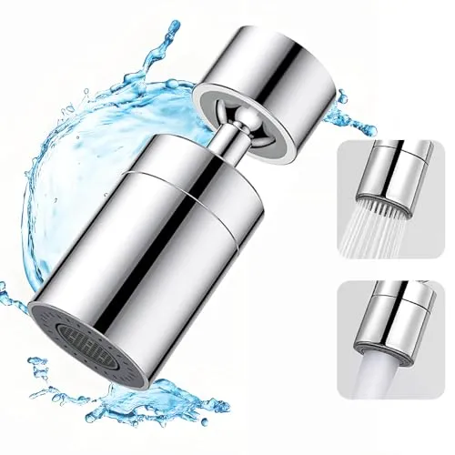 UBRAVE Wasserhahn Aufsatz, 360° Drehbarer mit 2 Modi Multifunktionaler Wasserhahn Luftsprudler, Wasserhahn Verlängerung für FM22, Wassersparer für Wasserhahn Brause Küche Bad Aufsatz, Silber
