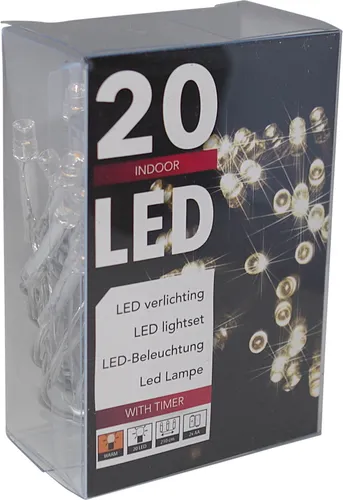 LED - Lichterkette 20 Lämpchen mit Timer warmweiß - Batteriebetrieb