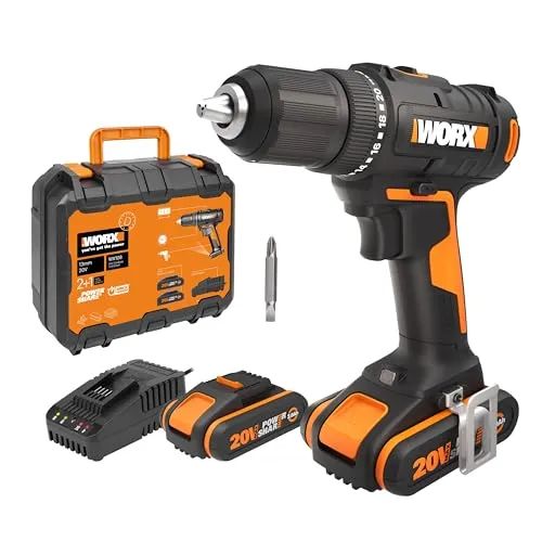 WORX WX108 Akku Bohrschrauber 20V – Flexibler Allrounder für Bohren & Schrauben - Akkuschrauber mit 20+1 Drehmomentstufen und 45Nm max. Drehmoment. Ideal für Heimwerkerprojekte, leicht und kompakt für müheloses Arbeiten.