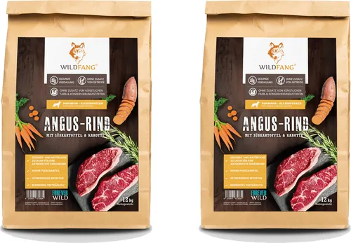 Wildfang Adult Premium Trockenfutter für Hunde mit 50% Angus Rind 2 x 6 kg, getreidefrei, glutenfrei, hypoallergen
