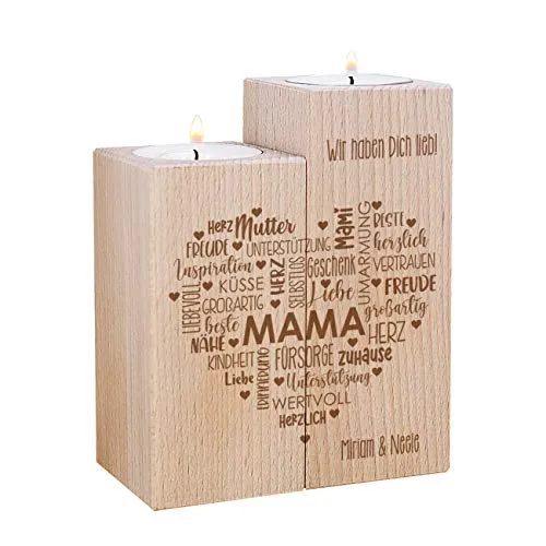 Herz & Heim® Muttertagsgeschenk Teelichthalter-Set mit Gravur Herz