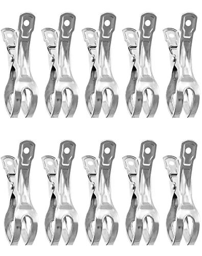 QWORK® 10 Stück Edelstahl Handtuchklammern Windbeständig Große Federklemmen für Strandtuch, Badetuch, Bettwäsche und Dicke Kleidung (11 cm)