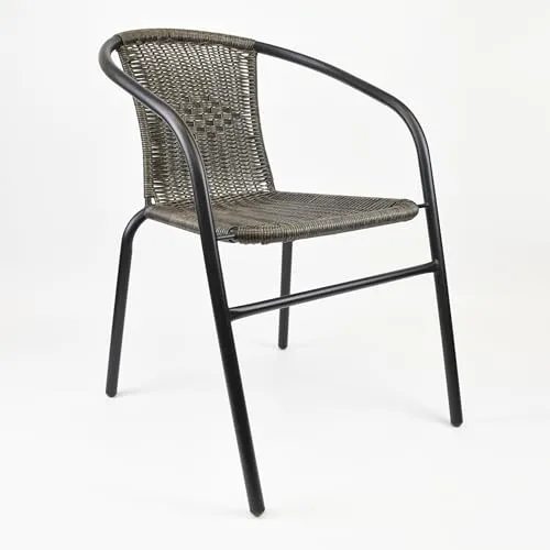 Nexos Trading Bistrostuhl Poly Rattan Stahl-Rahmen Stapelstuhl Balkonstuhl Gartenstuhl (Dunkelgrau, 1)