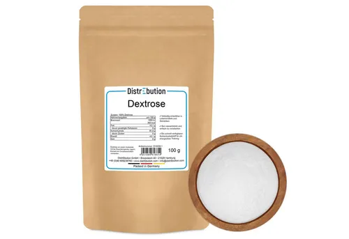 DistrEbution Süßungsmittel Dextrose Pulver Traubenzucker für Sport, Küche & Alltag, 100 g, Schnelle Energie für Sport