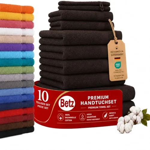Betz Handtuch Set 10-tlg. PREMIUM - Handtuch-Set aus 100% Baumwolle, inklusive 2 Badetüchern, 4 Handtüchern, 2 Gästetüchern und 2 Waschhandschuhen - besonders saugfähig und pflegeleicht, ideal für Ihr Badezimmer.