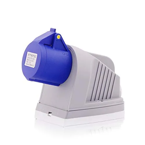Intratec CEE Starkstrom Wandsteckdose, 16 A, 3-polig – Industriestecker für Innen- und Außenbereich, Einspeisesteckdose IP44, 230 V, SB, RoHS, Reach, Blau/Grau