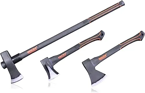 Hecht 3er Axt Set No 1 - Spaltaxt, Axt, Beil, Spalthammer - Axt- & Messerschleifer: Ergonomisches Griff-Profil mit gummiertem Handgriff für sicheren Halt und effizientes Holzspalten.