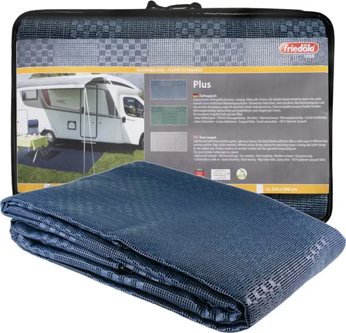 Primaflor Vorzeltteppich PLUS - Blau - 250x500cm - Wasserabweisender Vorzeltboden - Strapazierfähige Polyester Matte, ideal als Camping Bodenmatte und Zeltunterlage