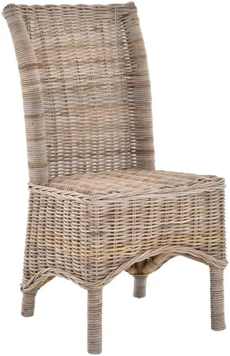 Krines Home Rattan Esszimmerstuhl mit hoher Rückenlehne - Eleganter Esszimmerstuhl aus grauem Rattan, handgefertigt mit hoher Rückenlehne für optimalen Sitzkomfort. Ideal für stilvolle Innenräume.