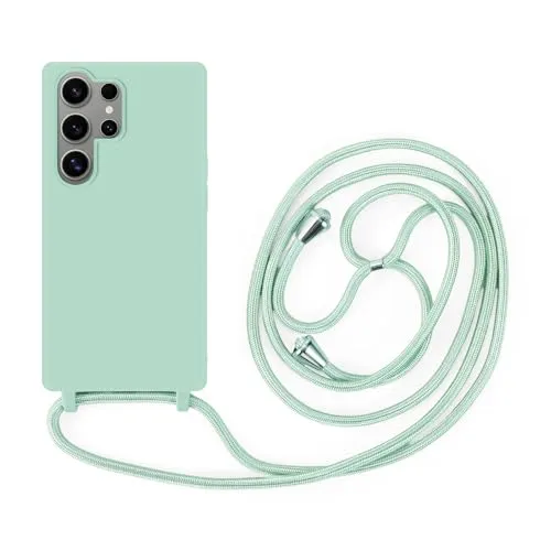 Handykette Kompatibel mit Samsung Galaxy S24 Ultra | Necklace Hülle mit Band, Handyhülle zum Umhängen | Case mit Handykordel, Stoßfeste Schutzhülle zum Umhängen Kordel | Mintgrün
