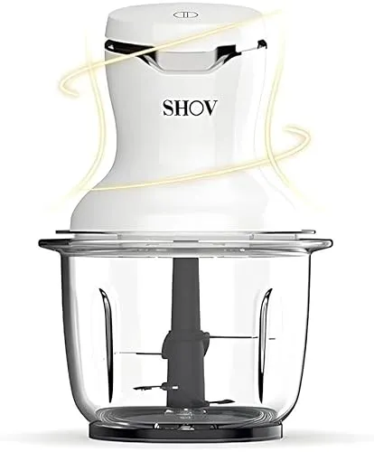 SHOV Mini Zerkleinerer – Ein-Hand-Bedientaste, 700ml Glasbehälter - Küchenmaschine für müheloses Zerkleinern von Gemüse, Obst, Nüssen & Fleisch mit kraftvollem 300W Motor und hygienischem, spülmaschinenfestem Glasbehälter.