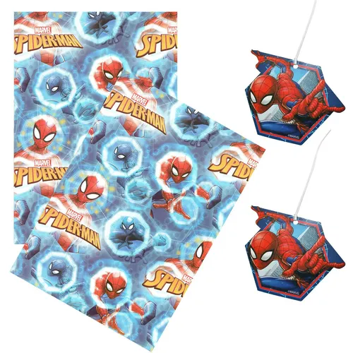 Geburtstag Geschenkpapier Set 2 Blätter 2 Etiketten - Marvel Spiderman