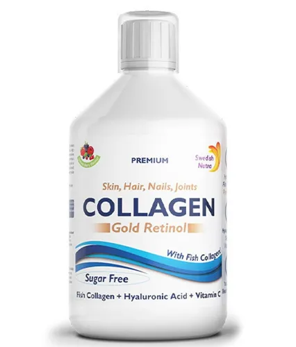 Swedish Nutra - Hydrolyzed Marine Collagen & Gold Retinol Supplement - Kollagen-Präparate mit 12.500 mg Hydrolysiertem Meereskollagen für strahlende Haut, gesundes Haar und starke Nägel. Zuckerfrei und 20 Tage Vorrat mit köstlichem Beeren-Geschmack.