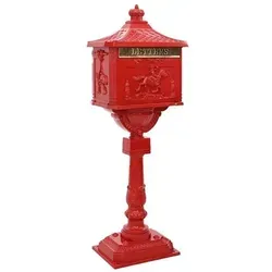 vidaXL Stehender Briefkasten Rot aus Gussaluminium 117 cm in rot von vidaXL