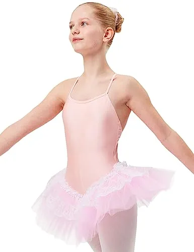 tanzmuster Kinder Ballett Trikot mit Tutu Antonia mit 3-lagigem Tüll und einer Lage Spitze. Ein zauberhaftes Ballettkleid für Mädchen in rosa, Größe:140/146