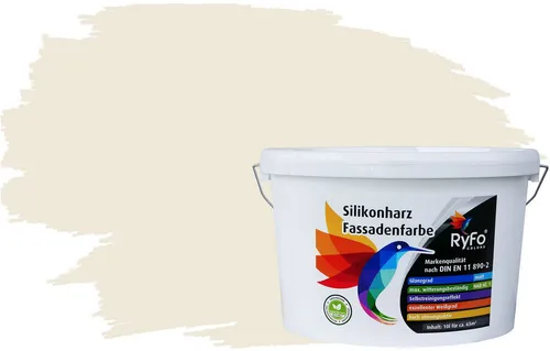 RyFo Colors Fassadenfarbe Silikonharz Fassadenfarbe Weißtöne, 1 L ca. 6 m², Wasserabweisend, diffusionsfähig, schützt vor Schmutz, Algen, Pilzen