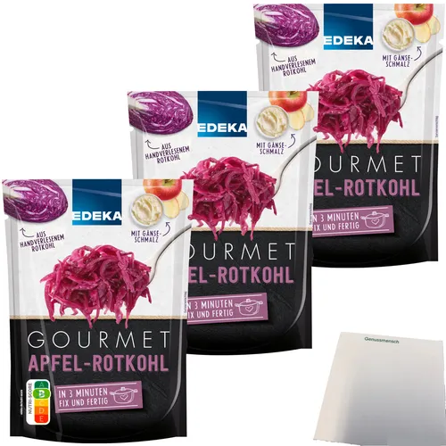 Edeka Gourmet-Apfelrotkohl Fix und Fertig 3er Pack 3x400g Packung usy Block