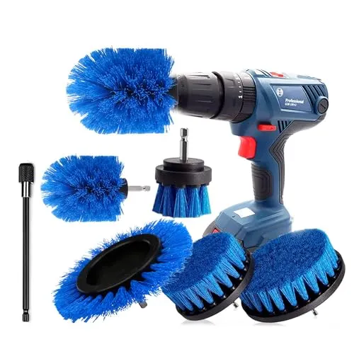 Bürstenaufsatz Bohrmaschine Set 6 Stück Bohrbürsten Befestigung Reinigungsbürste Felgenbürste Scrubber Reinigung Bürste Kit für Felgen, Badewanne, Fliesen, Küche, Auto, Sofa Ecken & Grill