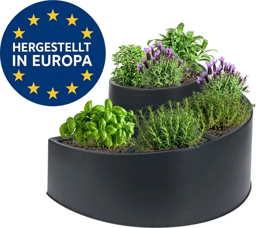 mucHome Kräuterspirale aus Kunststoff - anthrazit 55,5x34cm - Kompakte Kräuterspirale mit 6 Ebenen für die optimale Anordnung von Kräutern und Blumen. Robustes, wetterfestes Material in modernem Anthrazit für Garten, Terrasse oder Balkon.
