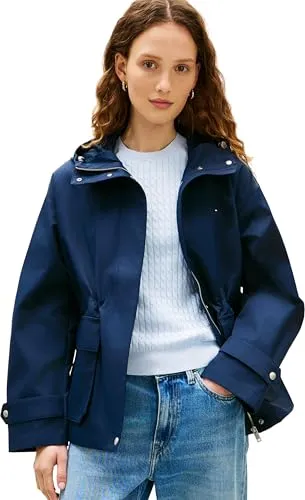 Tommy Hilfiger Damen Parka Cotton Nylon Utility Short mit Kapuze, Blau (Dark Night Navy), S