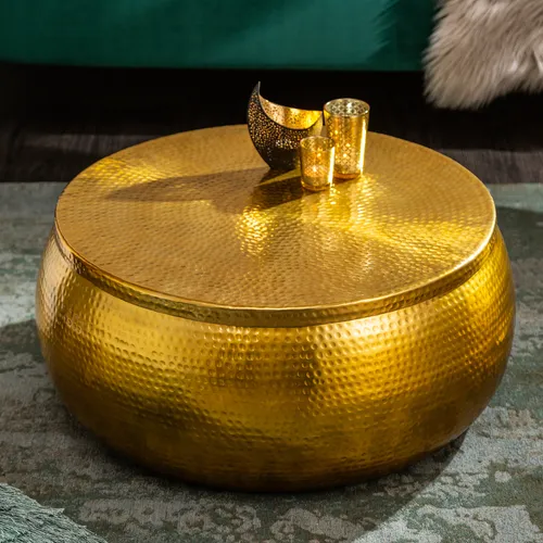 invicta INTERIOR Handgefertigter Couchtisch Orient Storage 70cm - Beistelltische fürs Wohnzimmer mit abnehmbarer Tischplatte und großem Stauraum. Jedes Stück ist ein handgefertigtes Unikat im eleganten Hammerschlag Design.