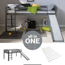 Homestyle4u Hochbett 90x200 mit Rutsche und Rausfallschutz - Hochbett für Kinder mit 90x200 cm Liegefläche, inklusive Lattenrost und Rutsche. Bietet Stauraum und fördert Abenteuerlust im Kinderzimmer.