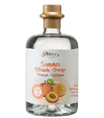 Prinz: Sommer Pfirsich-Orange-Schnaps / 34 % vol / 0,5 Liter-Flasche