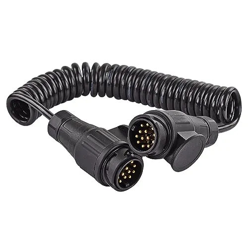 DEMA Kfz Auto Anhänger Spiralkabel 13-polig - Elektrosätze für Anhängerkupplungen, flexibles Spiralkabel mit 2 Stecker für 12 und 24 V, ideal für zuverlässige Stromversorgung beim Anhängerbetrieb.