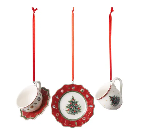 V&B Toys Delight Decoration Ornamente Geschirr Set 3tlg. - Rote Weihnachtsbaumschmuck - Kerzen & Teelichter, elegantes 3-teiliges Set aus Porzellan, ideal für festliche Weihnachtsdekoration und stimmungsvolle Atmosphäre.