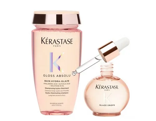 Kérastase Gloss Absolu Set: Shampoo & Haaröl 2-tlg. - Das Kérastase Gloss Absolu Set bietet Shampoo und Haaröl für strahlenden Glanz. Es reinigt sanft und pflegt die Längen, reduziert Frizz und sorgt für ein geschmeidiges Finish. Ideal für alle Haartypen, die Glanz und Pflege suchen.