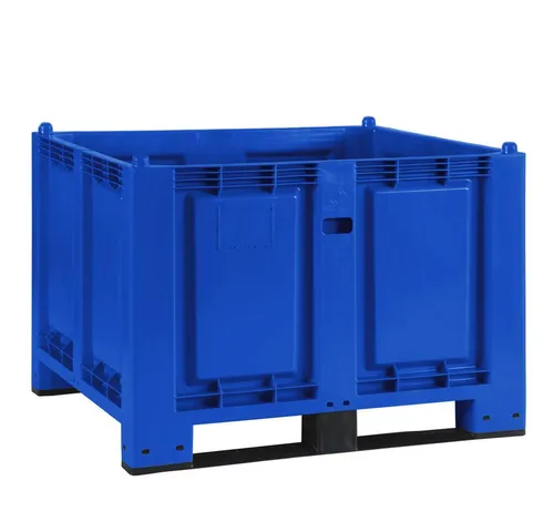 Palettenbox blau mit 2 Kufen, 1200 x 800 x 850 mm - Robuste Palettenbox mit 2 Kufen, ideal für den Transport und die Lagerung. Hohe Tragkraft von 500 kg und hygienische, glatte Innenwände für einfache Reinigung. Stapelbar und vielseitig einsetzbar.