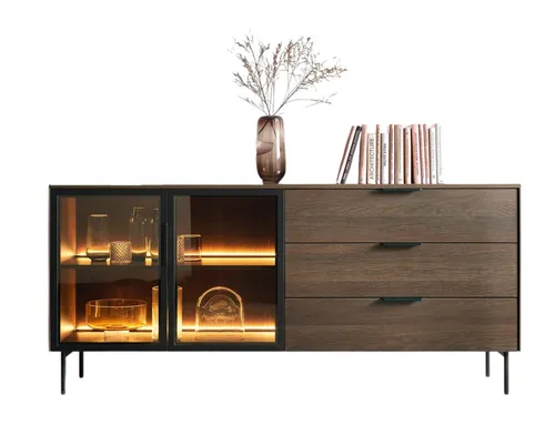 Compleo Schubkastenkommode MARBELA - modern und elegant mit Glasfront - Elegante Kommode mit 3 Schubladen und LED-Beleuchtung. Hochwertige Materialien und platzsparendes Design für stilvolle Aufbewahrung. Ideal für jeden Wohnraum.