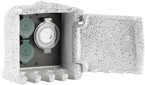 Royal Gardineer Stromverteiler Garten: 2-fach-Gartensteckdose mit Zeitschaltuhr, 230 V, 3.680 Watt, IP44 (Stromverteiler Garten wasserdicht, Gartensteckdose wasserdicht, Weihnachtsbeleuchtung)